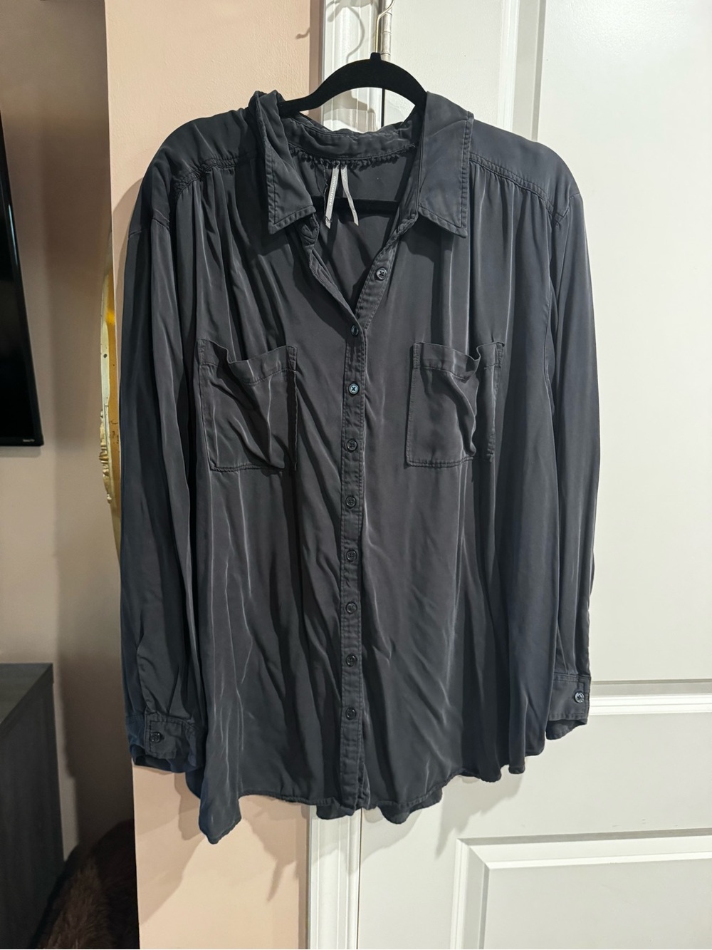 Anthropologie Charcoal Gray Drawstring Shirt